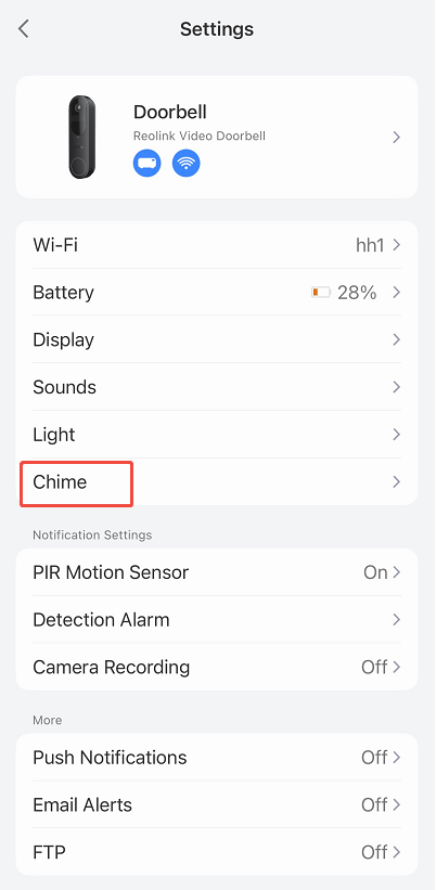 chime settings app