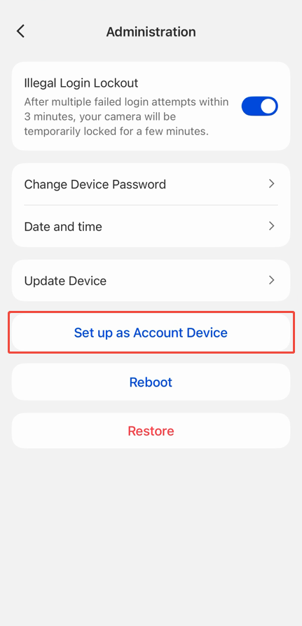 Set Up as Account Device