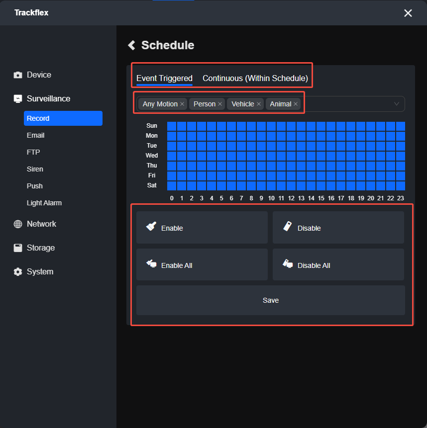 Event-triggered recording schedule