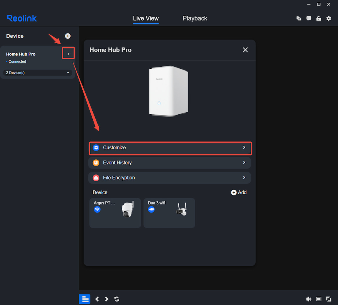 home hub settings client