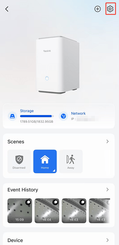 home hub settings button