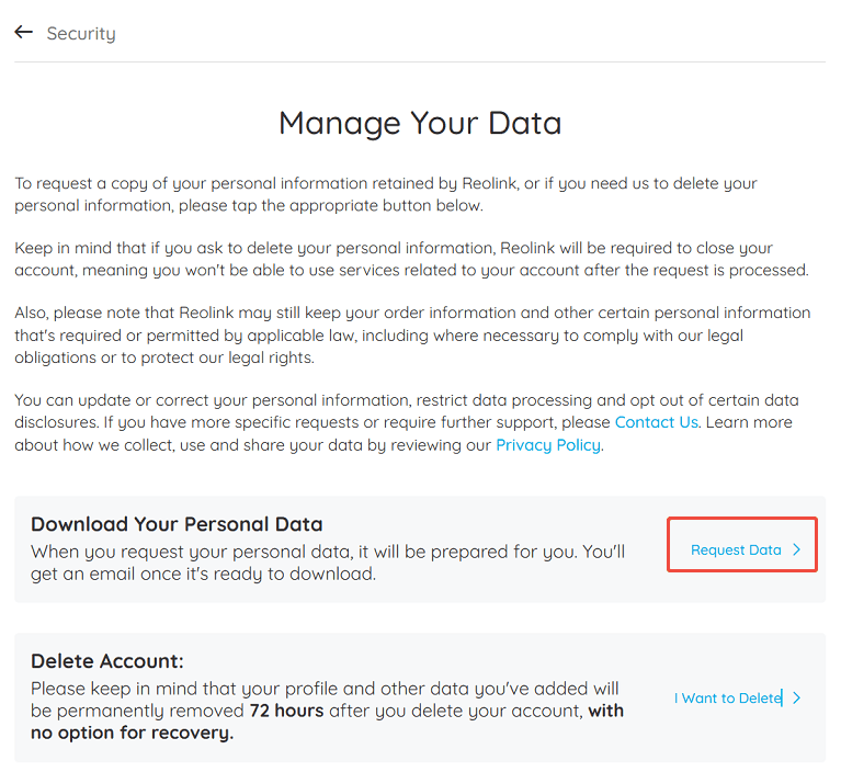 Request Data web