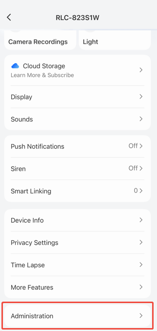 administration of camera added to Home Hub