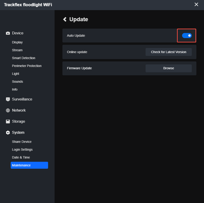 Enable Auto Update for cam