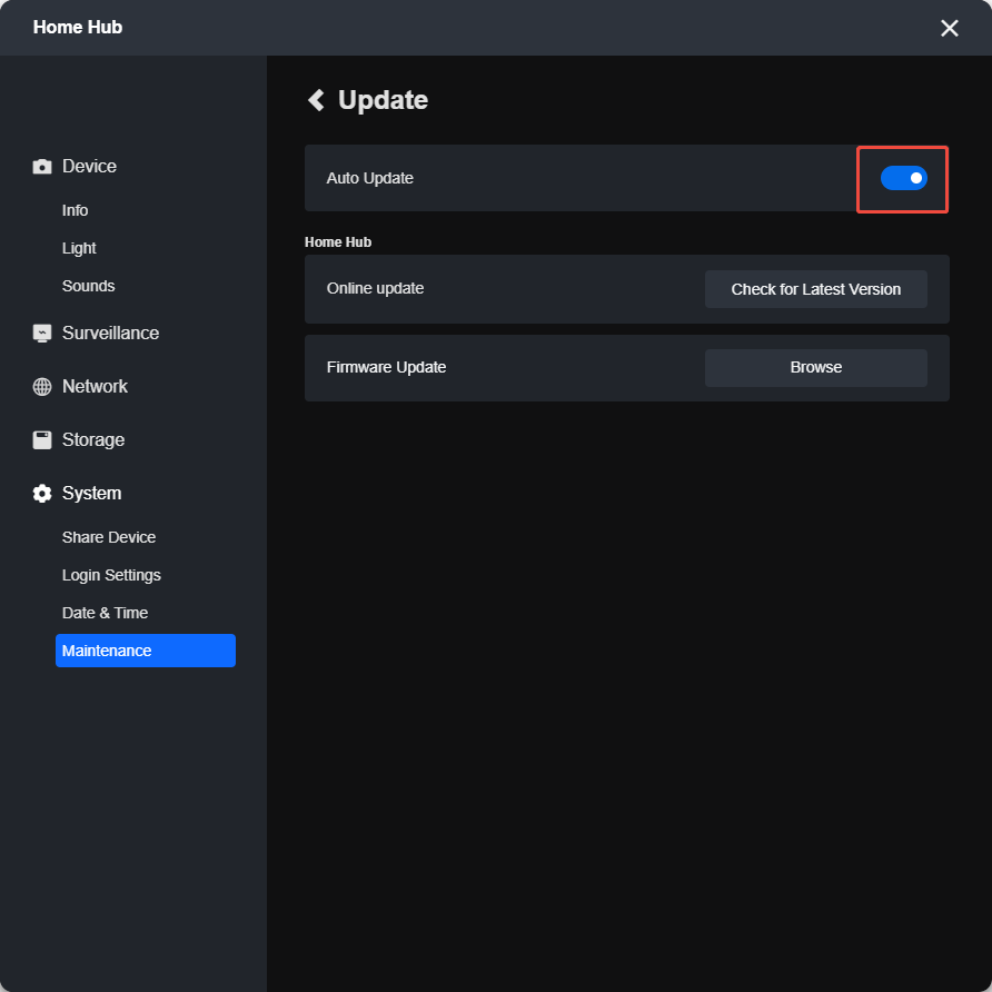Enable Auto Update for hub