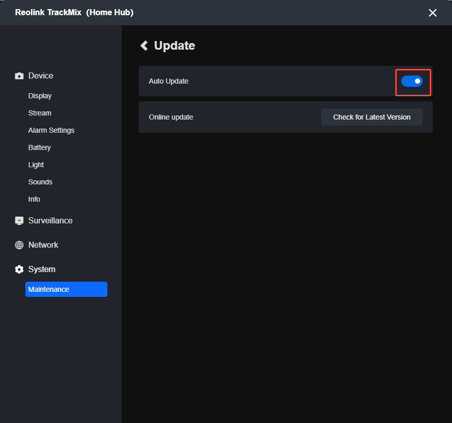 Enable Auto Update for hub-cam