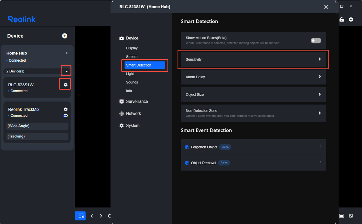 sensitivity hub-cam client