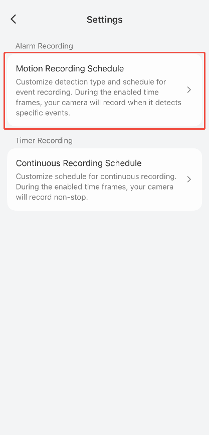Tap Motion Recording Schedule app