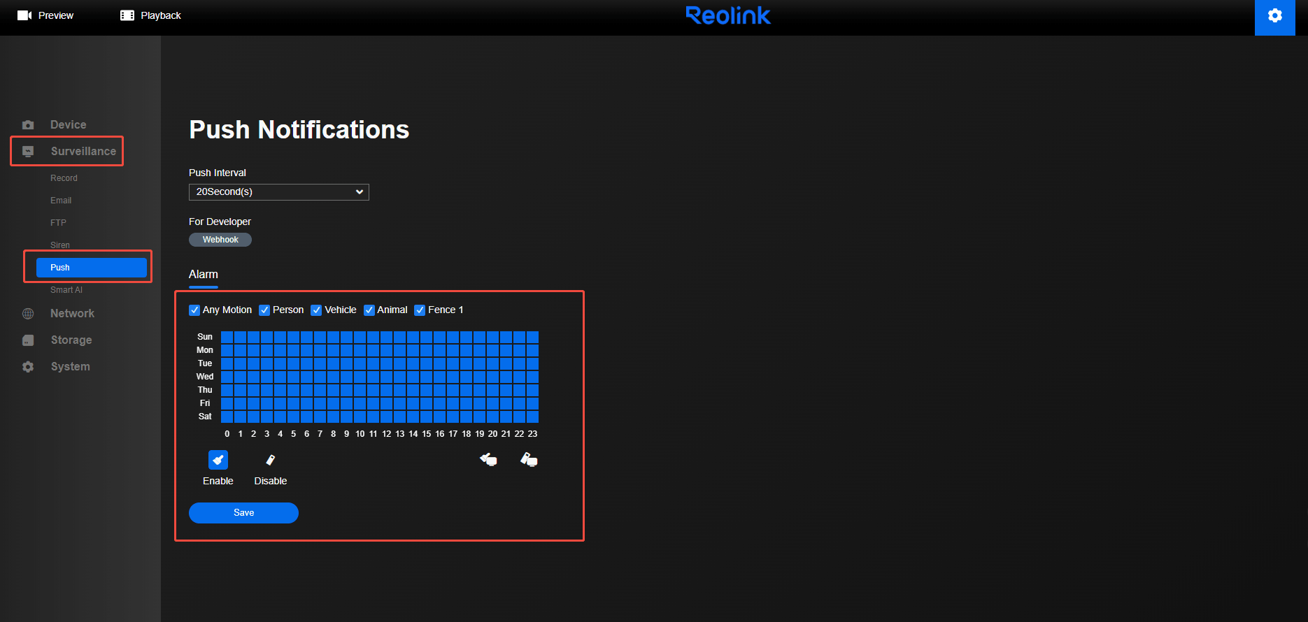 push schedule web