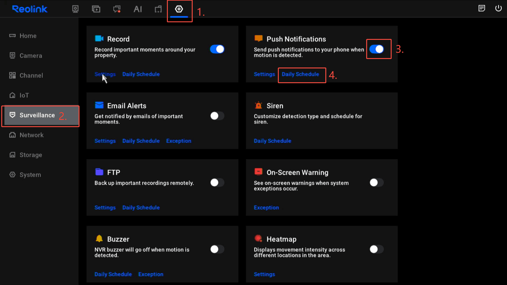 enable the NVR Push Notification nvr