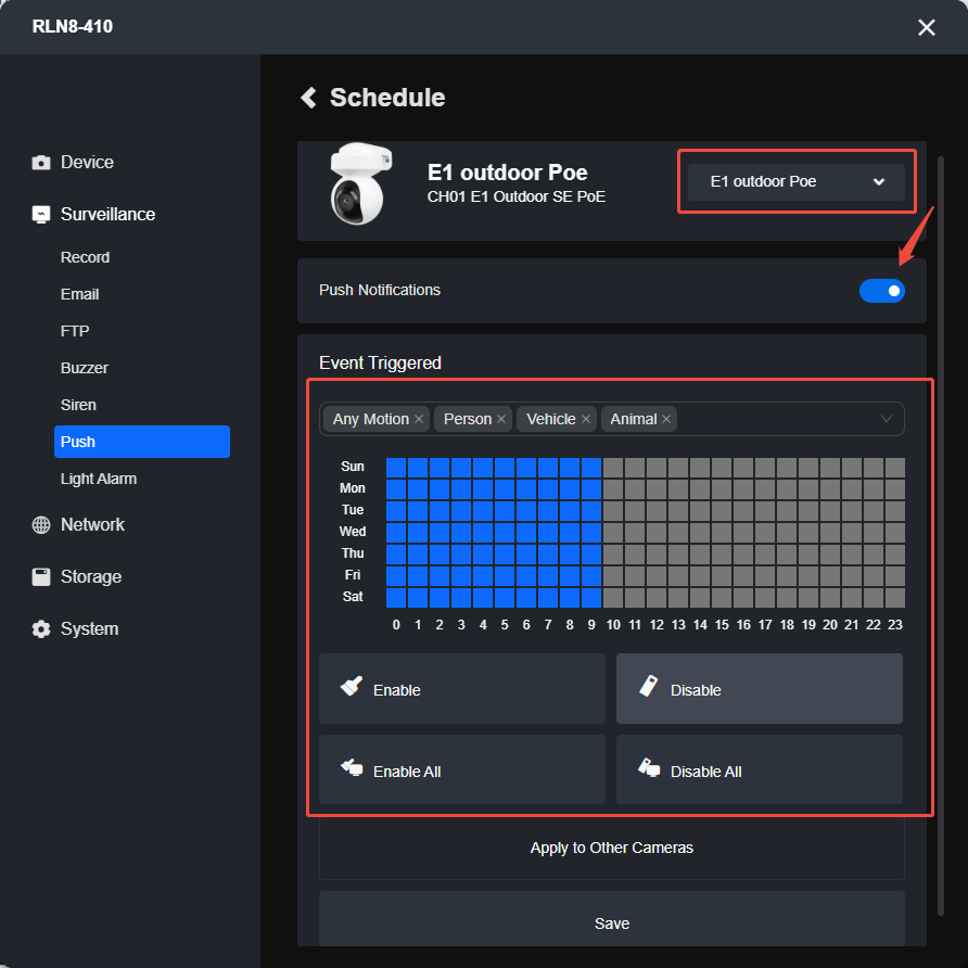 enable cam Push Notification client