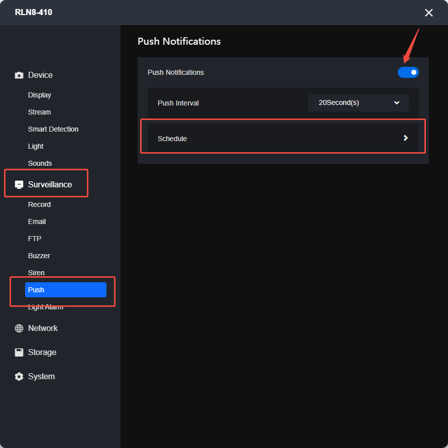 enable the NVR Push Notification client