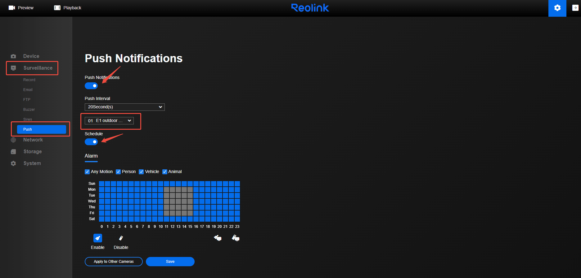 enable cam Push Notification web