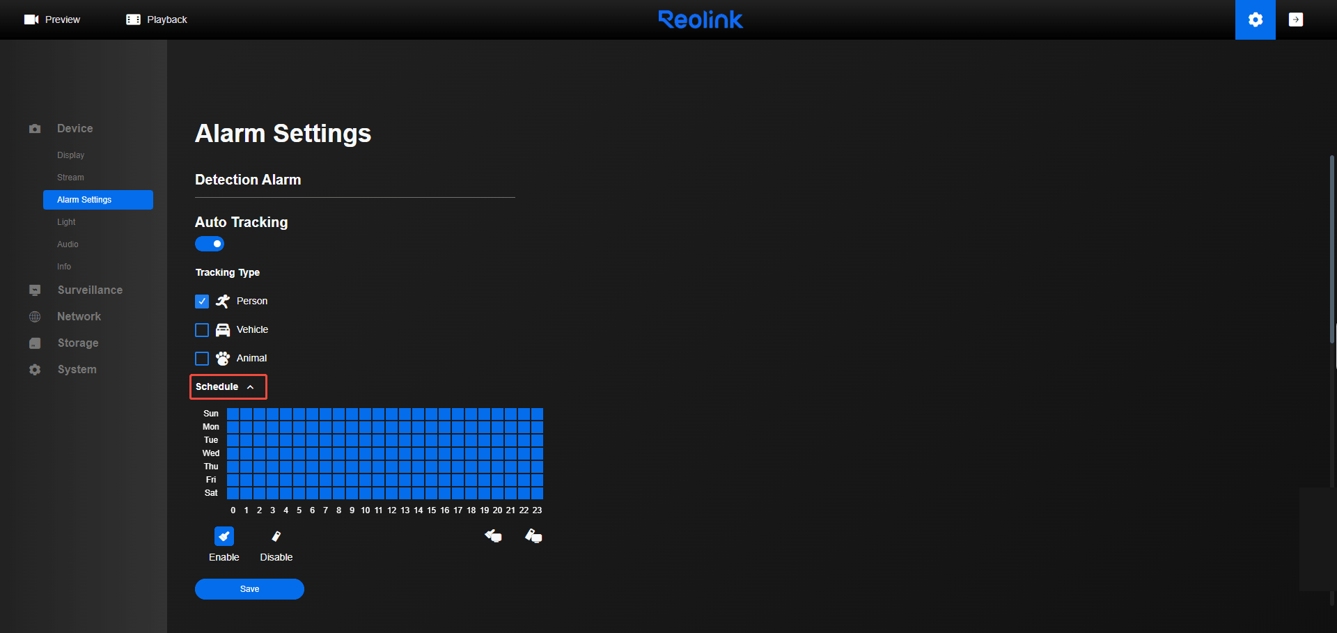 Set up Tracking Schedule web