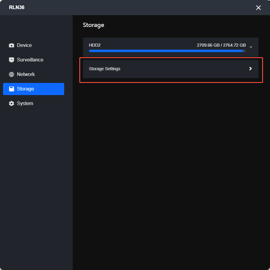 Storage Settings client