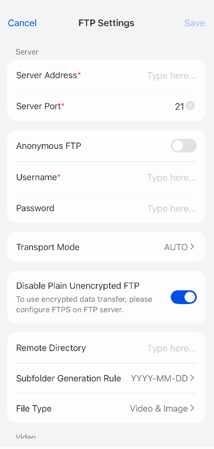 ftp settings