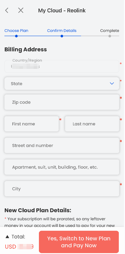 Fill in the Billing Address