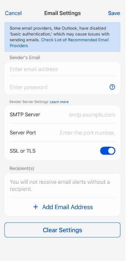 email settings