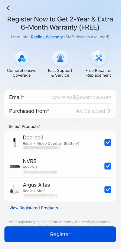 Fill in Product Information and Register