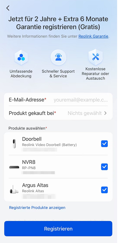 Fill in Product Information and Register
