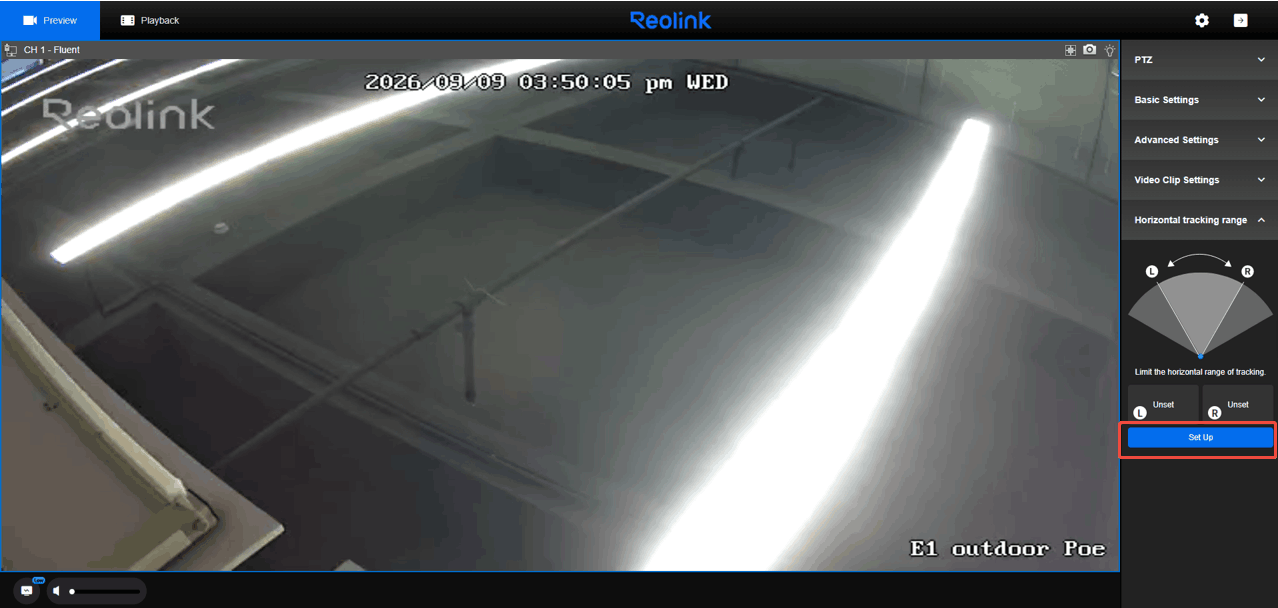 setup Horizontal tracking range web