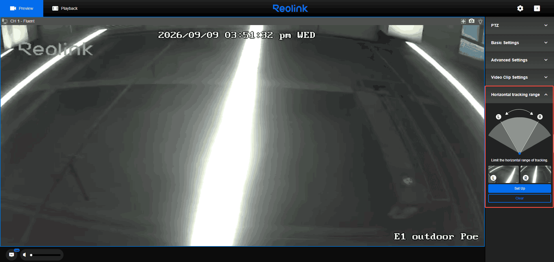 Horizontal tracking range preview