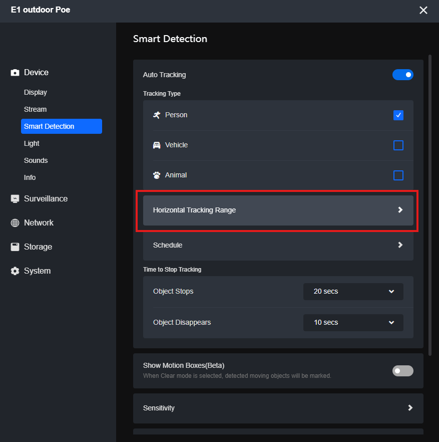 Click Horizontal Tracking Range client