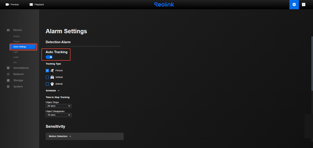 enable Auto Tracking web