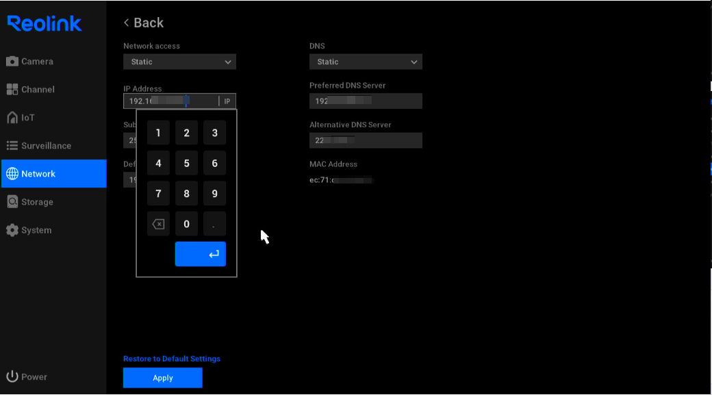 network static input number