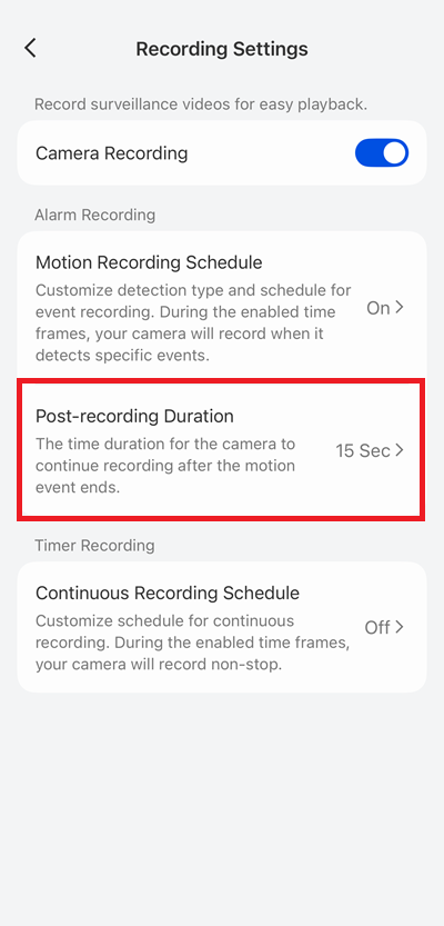Post-recording Duration