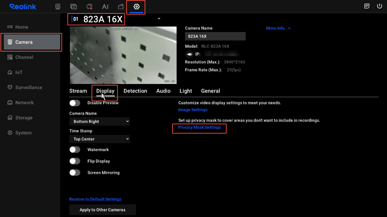 access Privacy Mask nvr