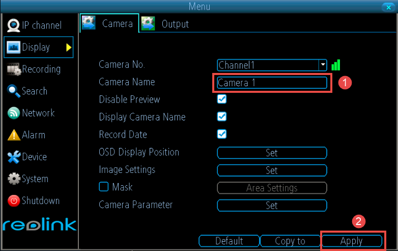 Camera name on PoE NVR